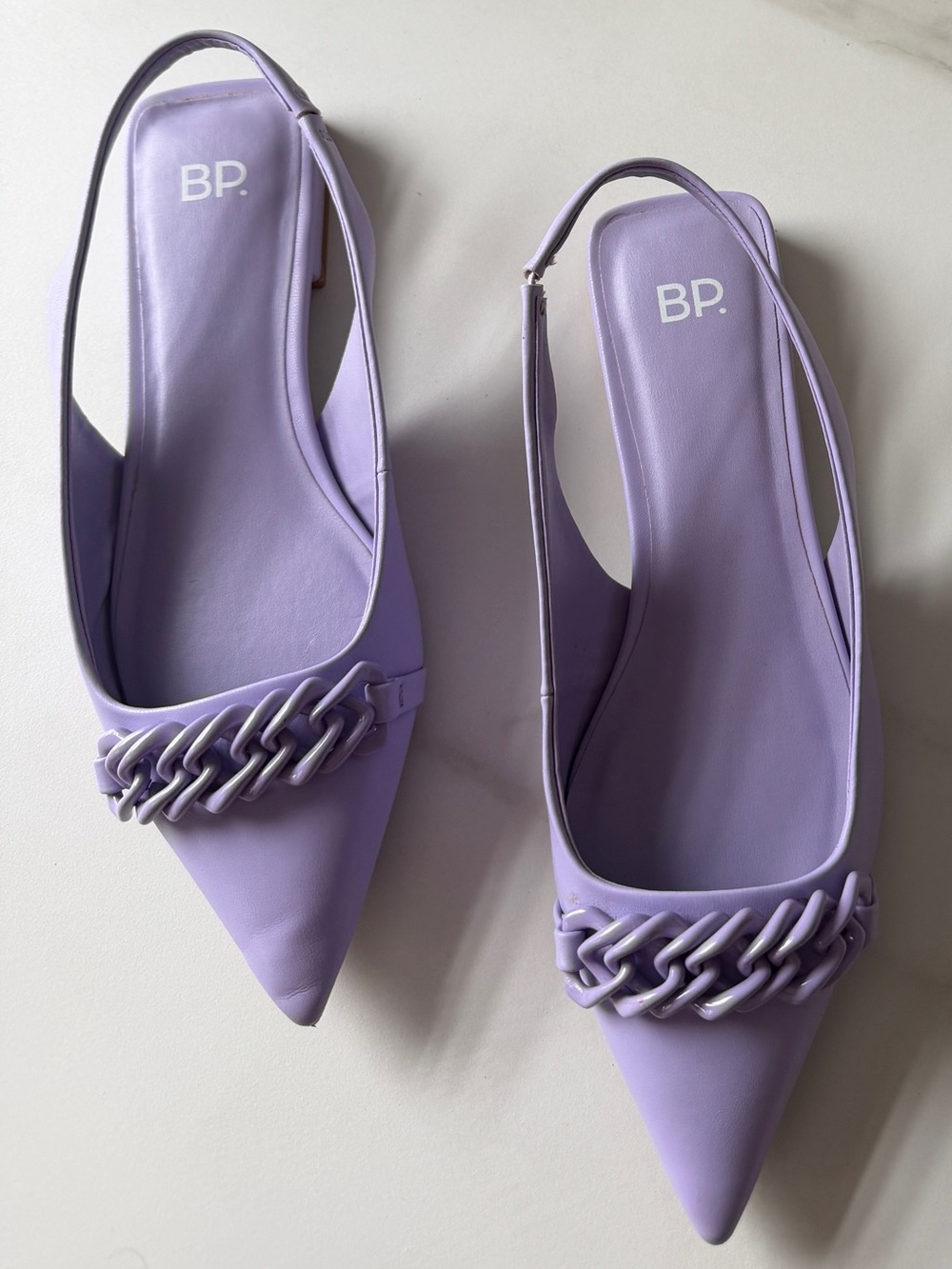 bp Lilac Pointed-Toe Slingback Flats with Chain Accent